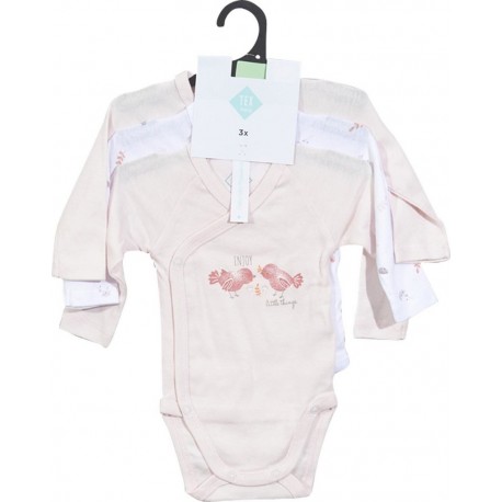 TEX BABY Body bébé rose/blanc coton Bio dès la naissance lot de 3 bodies