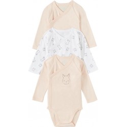 TEX BABY Body bébé corail/blanc 1 coton 1 mois lot de 3 bodies