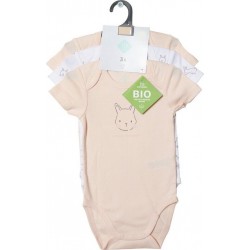 TEX BABY Body bébé corail/blanc coton Bio 18 mois lot de 3 bodies