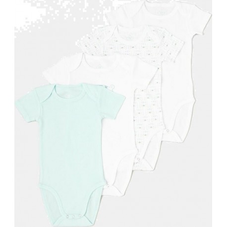 Body bébé vert/blanc 100% coton 12 mois lot de 4 bodies