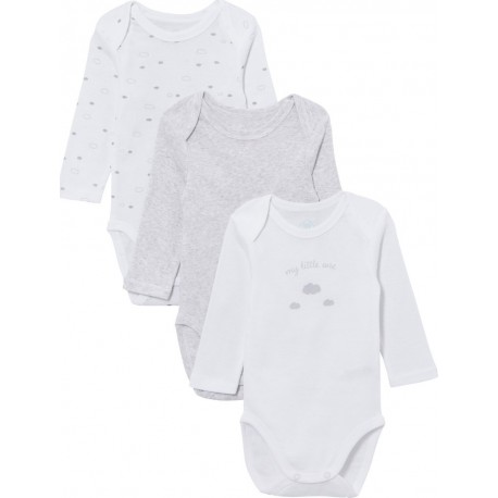 TEX BABY Body 100 % Coton Bio Blanc lot de 3 bodies