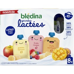 BLEDINA Compote Bébé Assortiment de Fruits Lactées dès 10 Mois les 8 gourdes de 85g