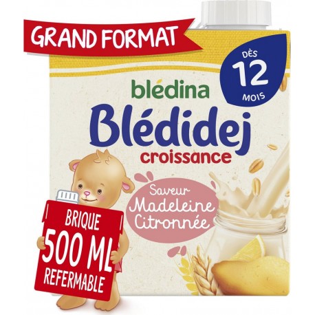 BLEDINA Lait de bébé dès 12mois saveur madeleine citronnée 500ml