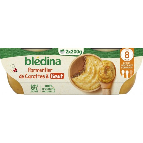 BLEDINA Parmentier Dès 8 Mois De Carottes Et Bœuf 2x 200g