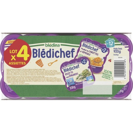 BLEDINA Plat cuisiné dès 12 mois 2 mouliné de carotte et 2 risotto aux épinards Blédichef 960g