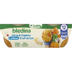 BLEDINA Plats Cuisiné Bébé Curry de Légumes Cabillaud & Lait de Coco en Morceaux dès 12 Mois les 2 pots de 200g