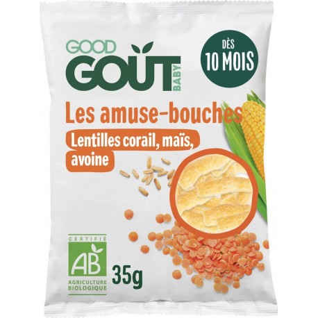 GOOD GOUT Amuse-bouches bébé dés 10 mois lentilles corail maïs avoine bio 35g