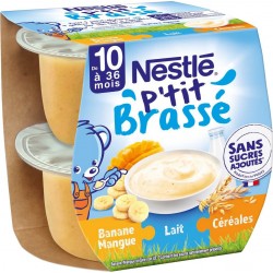 NESTLE Dessert bébé dès 10 mois p'tit brassé banane mangue lait et céréales sans sucres ajoutés les 2 pots de 115g