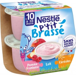 NESTLE Dessert bébé dès 10 mois p'tit brassé pomme framboise lait et céréales 2 pots de 115g