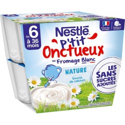 NESTLE Dessert pour bébé dès 6 mois au fromage blanc nature P'tit onctueux les 8 pots de 90g