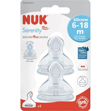 NUK Tétine silicone 2e âge col large lot de deux tétines