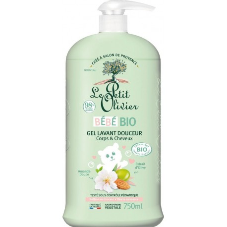 LE PETIT OLIVIER Gel Lavant Bébé Corps et Cheveux à l'Amande Douce et Extrait d'Olive 750ml