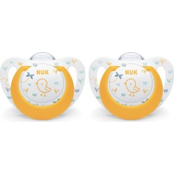 NUK Sucettes jaune silicone 6-18 mois lot de 2 sucettes