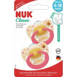 NUK Sucettes rose silicone 6-18 mois Classic lot de 2 sucettes