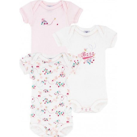 PETIT BATEAU Body bébé fille rouge/blanc coton Bio 18 mois lot de 3 bodies