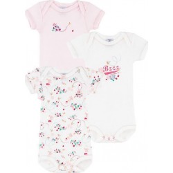 PETIT BATEAU Body bébé fille rouge/blanc coton Bio 9 mois lot de 3 bodies