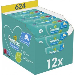 PAMPERS Lingettes Nettoyantes Bébé Fresh Clean pack de 12 paquets de 624 lingettes