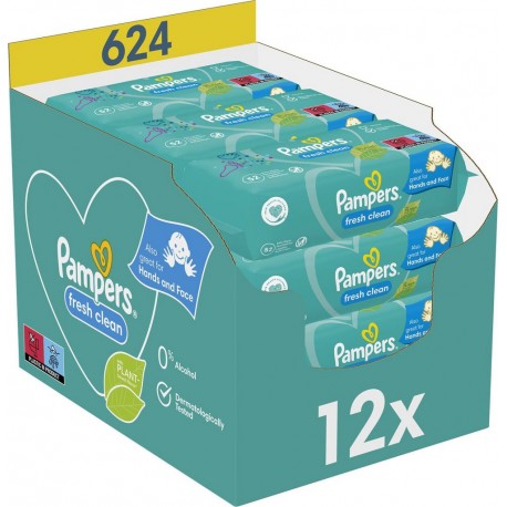 PAMPERS Lingettes Nettoyantes Bébé Fresh Clean pack de 12 paquets de 624 lingettes