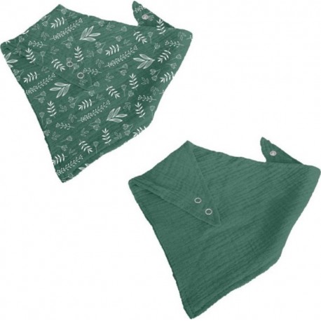 Lot De 2 Bavoirs Bébé bandana 41cm Vert Foncé