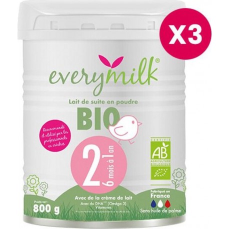 NC Lait Infantile Bio Everymilk 2 De 6 Mois À 1 An Lot De 3 Boît