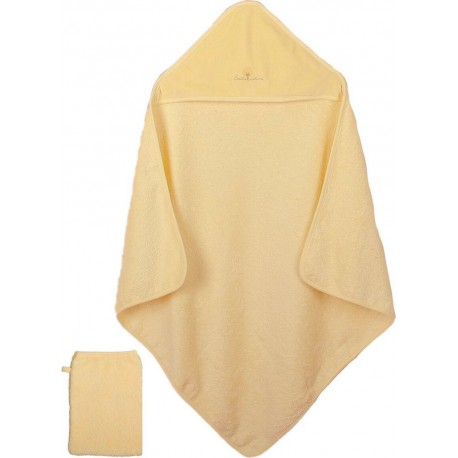 NC Eveil Et Nature Cape De Bain Et Gant 75x75 Cm Coton Bio Jaune