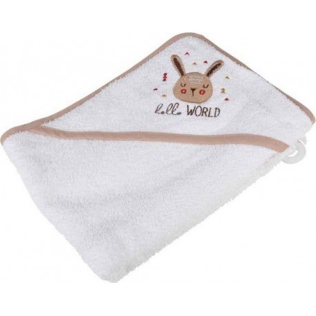 Cape De Bain En Coton lapin 75cm Beige & Blanc