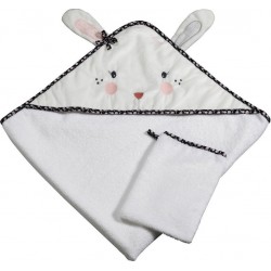 Sortie De Bain Lapin 75x75cm Et Gant En Coton Blanc