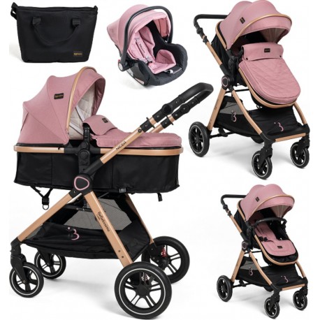 Bebelissimo Poussette Combinée Trio 3 En 1 Siège Auto 0m – Nacelle – Dès La Naissance – Jusqu’à 22Kg – Nicea Rose