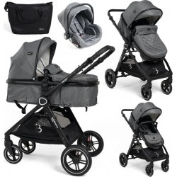 Bebelissimo Poussette Combinée Trio 3 En 1 Siège Auto 0m – Nacelle – Dès La Naissance – Jusqu’à 22Kg – Nicea Gris