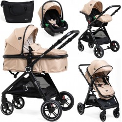 Bebelissimo Poussette Combinée Trio 3 En 1 Siège Auto 0m – Landau – Dès La Naissance – Jusqu’à 22Kg – Nicea Beige