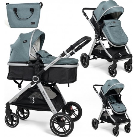 NC Bebelissimo Poussette Transformable Combinée Convertible 2 En 1 Poids 0-22Kg- Nicea Vert