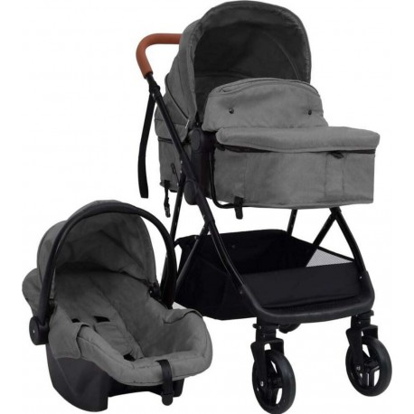 Clair Poussette Pour Bébé 3-en-1 Gris Et Noir Acier Vidaxl