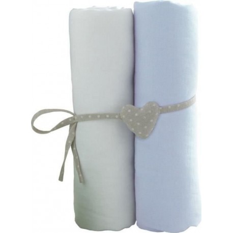 Babycalin 2 Draps Housse Bébé Blanc Ciel 70 X 140 Cm Jersey 130gr/m²