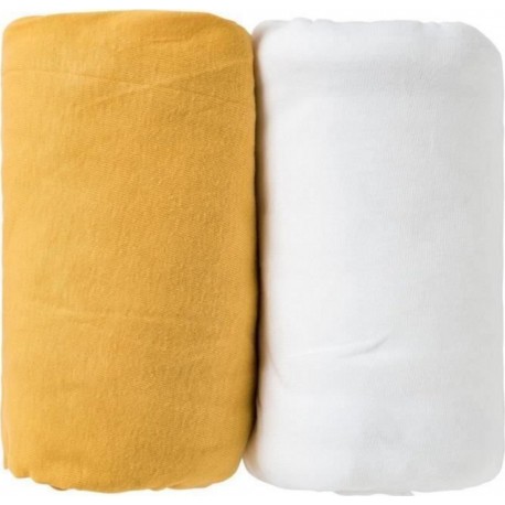 Babycalin Lot De 2 Draps Housse 60x120x15cm Moutarde/blanc