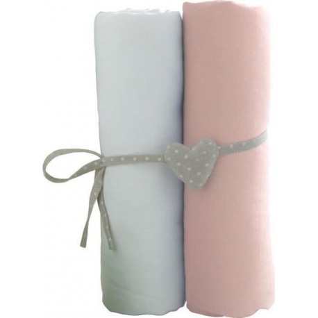 Babycalin 2 Draps Housse Bébé Blanc Rose 60 X 120 Cm Jersey 130gr/m²