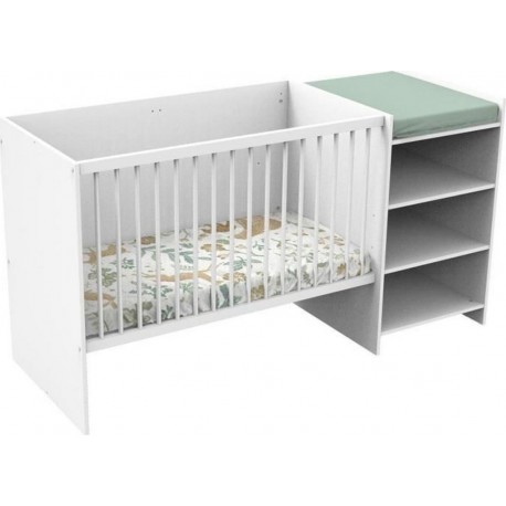 Lit Combiné Baby Price First 120x60 Cm Evolutif En 90x190 Cm Avec Étagere Décor Blanc