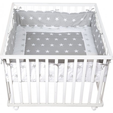 ROBA Parc Bébé 100 x 100cm – Incl. Tapis De Parc Little Stars – Bois Blanc