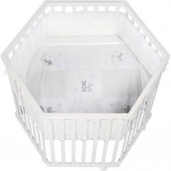 ROBA Parc Bébé Hexagonal – Incl. Tapis De Parc Fox et Bunny – Bois Blanc