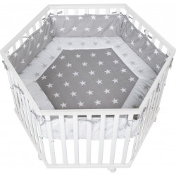 ROBA Parc Bébé Hexagonal – Incl. Tapis De Parc Little Stars – Bois Blanc