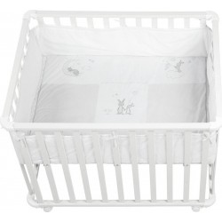 ROBA Parc Bébé 75 x 100cm – Incl. Tapis De Parc Fox et Bunny – Bois Blanc