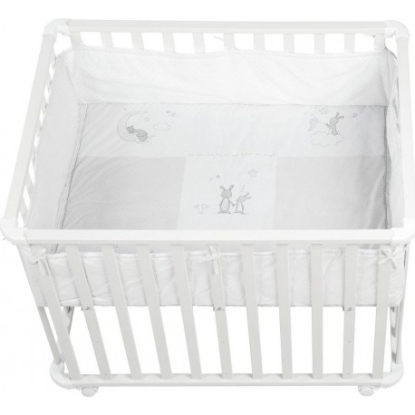 ROBA Parc Bébé 75 x 100cm – Incl. Tapis De Parc Fox et Bunny – Bois Blanc