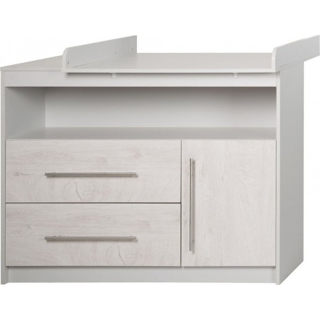 ROBA Commode Maren 2 + Table à Langer – Gris Clair / Chêne Blanchi