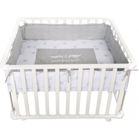 ROBA Parc Bébé 75 x 100cm – Incl. Tapis De Parc Rock Star Baby 2 – Bois Blanc