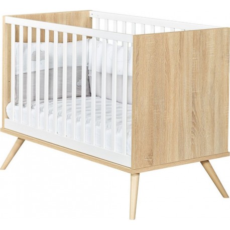 Lit Bébé 60x120 Seventies Bois Et Blanc