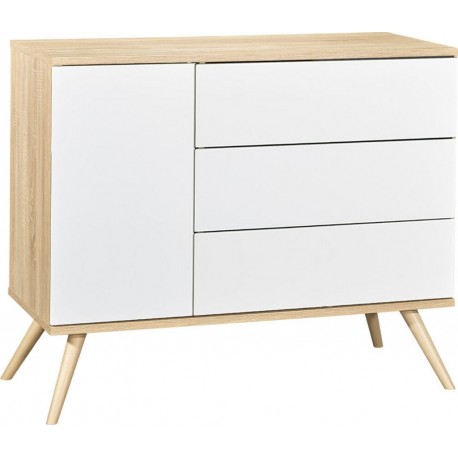 Commode 3 Tiroirs 1 Porte Seventies Bois Et Blanc