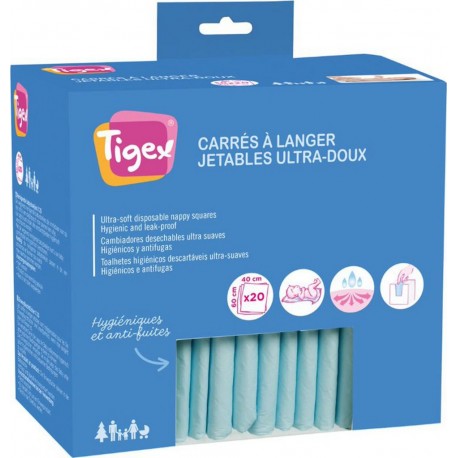 TIGEX Matelas à langer jetables ultra-doux 40x60cm lot de 20 carrés