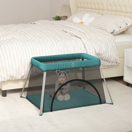 NC Parc Pour Bébé Avec Matelas Vert Tissu De Lin Vidaxl