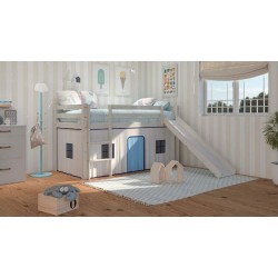 Lit Mezzanine Enfant Avec Toboggan Et Échelle | Pin | Venprodin | Blanc Mariné