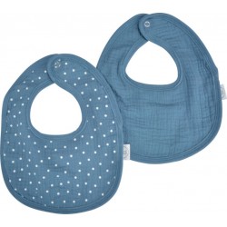 NC Lot De Deux Bavoirs Bebe En Gaze De Coton 22 X 27 Cm Bleu