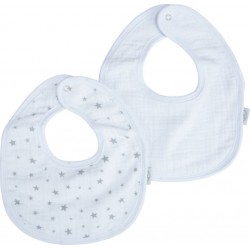 Lot De Deux Bavoirs Bebe En Gaze De Coton 22 X 27 Cm Blanc